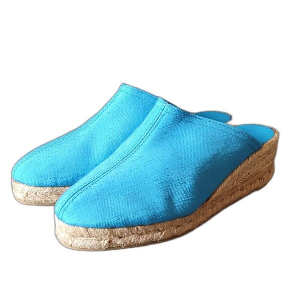 NWOT Venezia Silk Espadrilles Wedge Heel NOS Size 8 Striking Blue Handmade Y2K - Picture 5 of 13